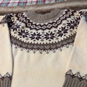 Cozy Fair Isle Knit Sweater - Cream and Brown